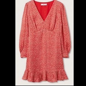 Mango printed dress with ballon sleeve - size M, silk effect